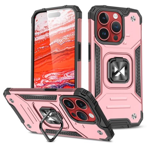 Pancerne etui z uchwytem na palec do iPhone 15 Pro Ring Armor różowe złoto Pancerne etui z uchwytem na palec do iPhone 15 Pro Ring Armor różowe złoto