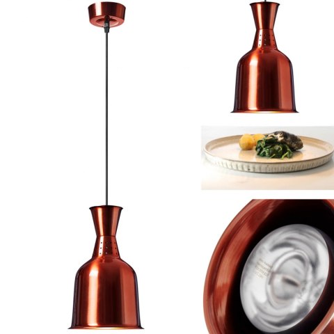 Lampa grzewcza do potraw na podczerwień IR wisząca mosiądz śr. 19 cm 250 W Lampa grzewcza do potraw na podczerwień IR wisząca mosiądz śr. 19 cm 250 W