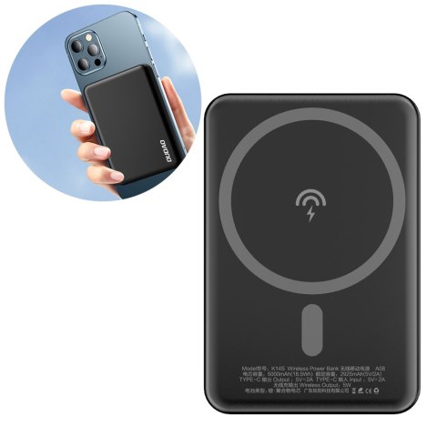 Powerbank 5000mAh magnetyczny z ładowarką indukcyjną MagSafe czarny Powerbank 5000mAh magnetyczny z ładowarką indukcyjną MagSafe czarny
