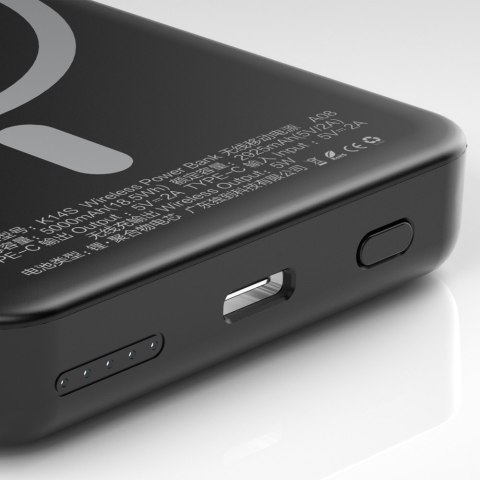 Powerbank 5000mAh magnetyczny z ładowarką indukcyjną MagSafe czarny Powerbank 5000mAh magnetyczny z ładowarką indukcyjną MagSafe czarny