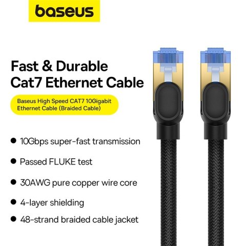 Szybki kabel sieciowy LAN RJ45 cat.7 10Gbps plecionka 15m czarny Szybki kabel sieciowy LAN RJ45 cat.7 10Gbps plecionka 15m czarny