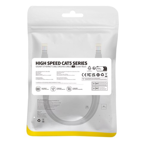 Kabel przewód sieciowy Ethernet Cat 5 RJ-45 1000Mb/s skrętka 1m czarny Kabel przewód sieciowy Ethernet Cat 5 RJ-45 1000Mb/s skrętka 1m czarny