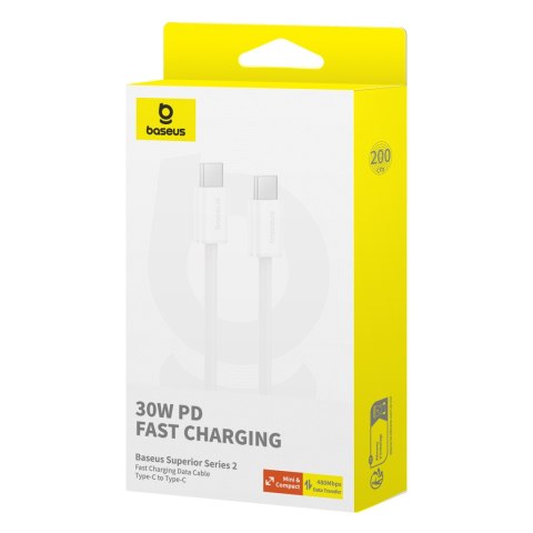 Kabel przewód USB-C 30W PD 480Mb/s Superior Series ll 2m biały Kabel przewód USB-C 30W PD 480Mb/s Superior Series ll 2m biały