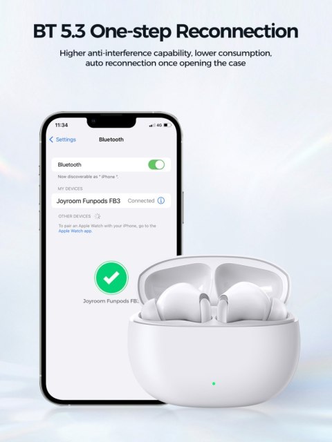 Słuchawki bezprzewodowe TWS Funpods Series JR-FB3 Bluetooth 5.3 białe Słuchawki bezprzewodowe TWS Funpods Series JR-FB3 Bluetooth 5.3 białe