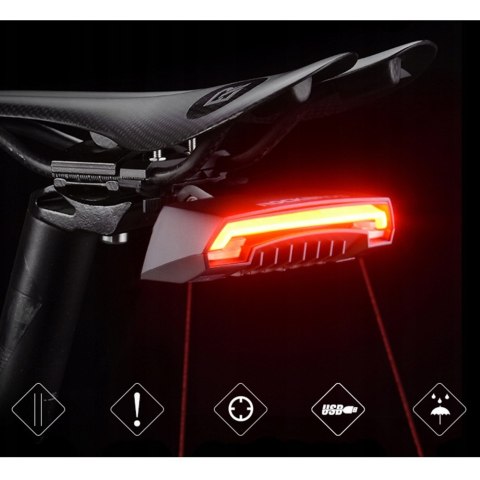 Lampka rowerowa tylna z pilotem laserem i funkcją kierunkowskazów USB-A Lampka rowerowa tylna z pilotem laserem i funkcją kierunkowskazów USB-A