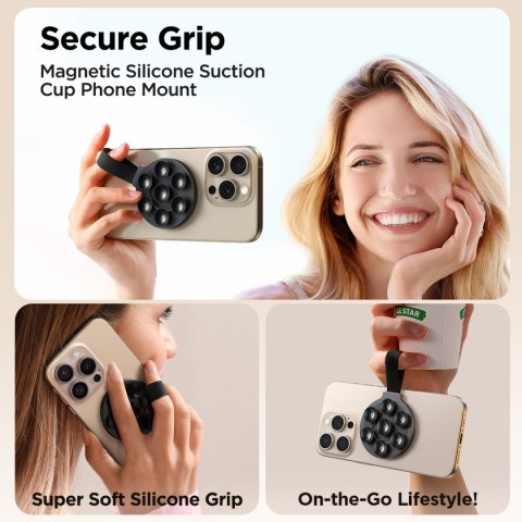 Genialny uchwyt na telefon magnetyczny z przyssawkami czarny Genialny uchwyt na telefon magnetyczny z przyssawkami czarny