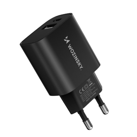 Ładowarka sieciowa 20W USB-A USB-C 100-240V czarna Ładowarka sieciowa 20W USB-A USB-C 100-240V czarna