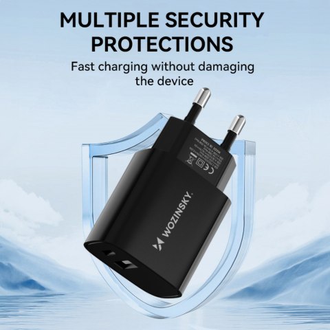 Ładowarka sieciowa 20W USB-A USB-C 100-240V czarna Ładowarka sieciowa 20W USB-A USB-C 100-240V czarna