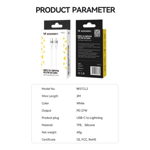 Kabel przewód do iPhone USB-C - Lightning PD 27W 1m biały Kabel przewód do iPhone USB-C - Lightning PD 27W 1m biały