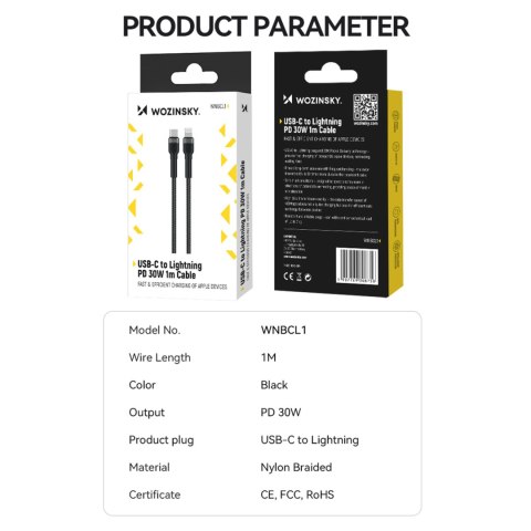 Kabel przewód do iPhone USB-C - Lightning PD 30W 1m czarny Kabel przewód do iPhone USB-C - Lightning PD 30W 1m czarny