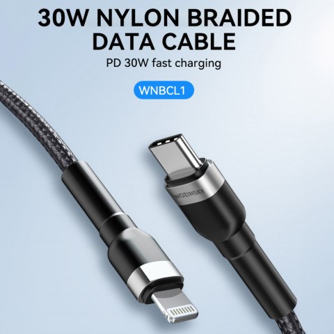 Kabel przewód do iPhone USB-C - Lightning PD 30W 1m czarny Kabel przewód do iPhone USB-C - Lightning PD 30W 1m czarny