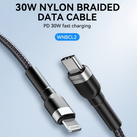 Kabel przewód do iPhone USB-C - Lightning PD 30W 2m czarny Kabel przewód do iPhone USB-C - Lightning PD 30W 2m czarny