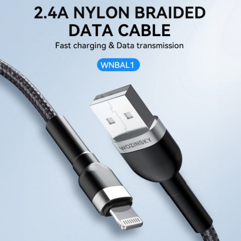 Kabel przewód do iPhone w oplocie USB-A - Lightning 2.4A 1m czarny Kabel przewód do iPhone w oplocie USB-A - Lightning 2.4A 1m czarny