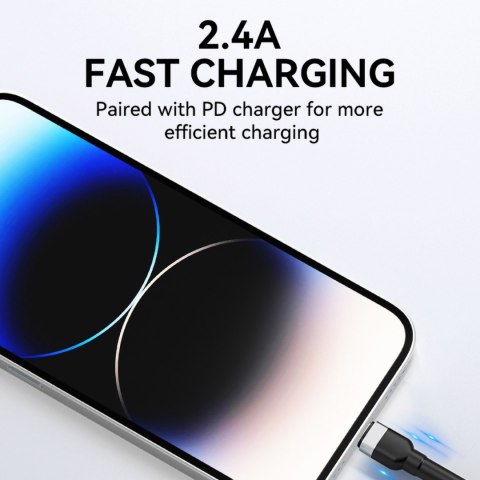 Kabel przewód do iPhone w oplocie USB-A - Lightning 2.4A 2m czarny Kabel przewód do iPhone w oplocie USB-A - Lightning 2.4A 2m czarny