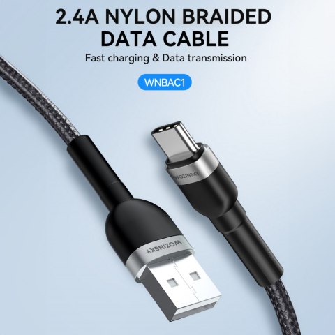 Kabel przewód w oplocie USB-A - USB-C 2.4A 1m czarny Kabel przewód w oplocie USB-A - USB-C 2.4A 1m czarny
