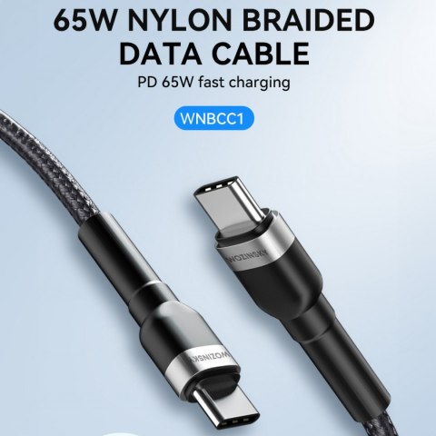 Kabel przewód w oplocie USB-C - USB-C PD 65W 1m czarny Kabel przewód w oplocie USB-C - USB-C PD 65W 1m czarny