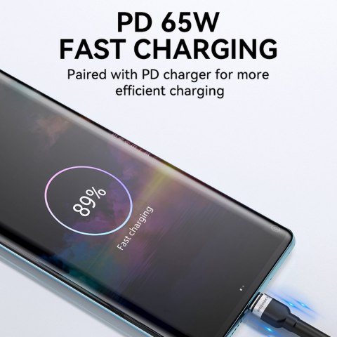 Kabel przewód w oplocie USB-C - USB-C PD 65W 1m czarny Kabel przewód w oplocie USB-C - USB-C PD 65W 1m czarny