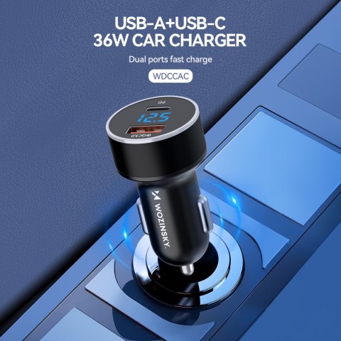 Ładowarka samochodowa do zapalniczki USB-C USB-A 36W czarna Ładowarka samochodowa do zapalniczki USB-C USB-A 36W czarna