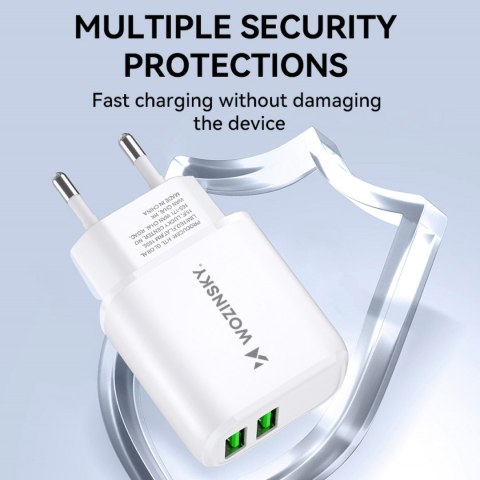 Ładowarka sieciowa 100-240V 30W 2.4A 2x USB-A biała Ładowarka sieciowa 100-240V 30W 2.4A 2x USB-A biała