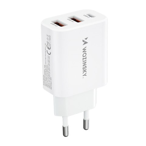 Ładowarka sieciowa 100-240V 30W USB-C 2x USB-A biała Ładowarka sieciowa 100-240V 30W USB-C 2x USB-A biała