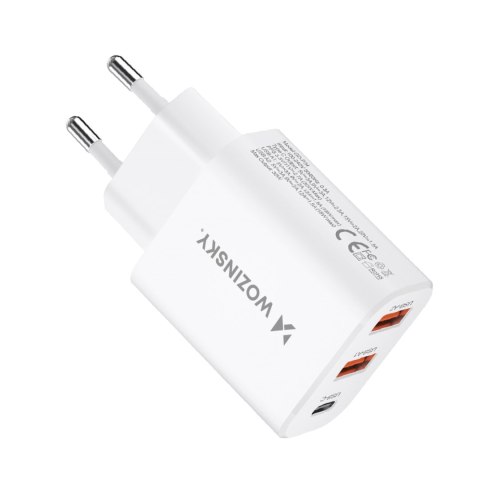 Ładowarka sieciowa 100-240V 30W USB-C 2x USB-A biała Ładowarka sieciowa 100-240V 30W USB-C 2x USB-A biała