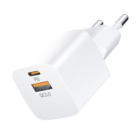 Ładowarka sieciowa PD QC 3.0 100-240V 20W USB-C USB-A biała Ładowarka sieciowa PD QC 3.0 100-240V 20W USB-C USB-A biała