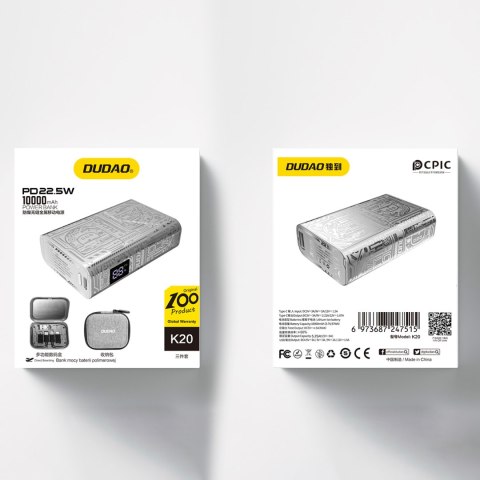 Stylowy powerbank 10000mAh USB-A / USB-C 22.5W srebrny Stylowy powerbank 10000mAh USB-A / USB-C 22.5W srebrny