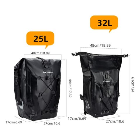 Torba rowerowa wodoodporna na bagażnik regulowana 25-32L czarna Torba rowerowa wodoodporna na bagażnik regulowana 25-32L czarna
