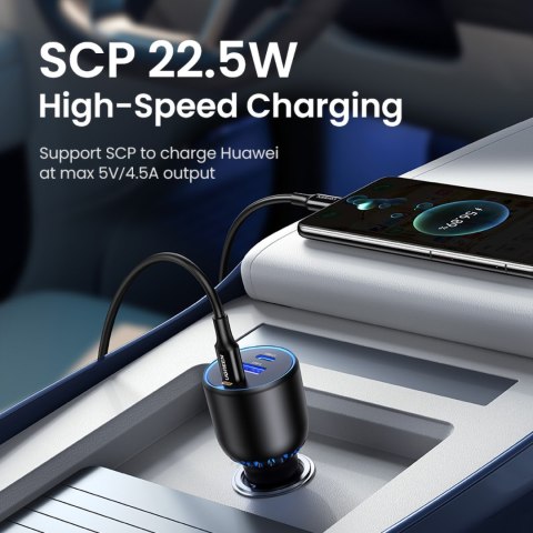 Ładowarka samochodowa 2x USB-C PD i 1x USB-A 130W czarna Ładowarka samochodowa 2x USB-C PD i 1x USB-A 130W czarna
