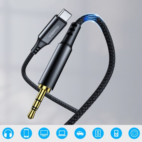 Kabel przewód audio AUX USB-C - mini jack 3.5mm 1m - czarny Kabel przewód audio AUX USB-C - mini jack 3.5mm 1m - czarny