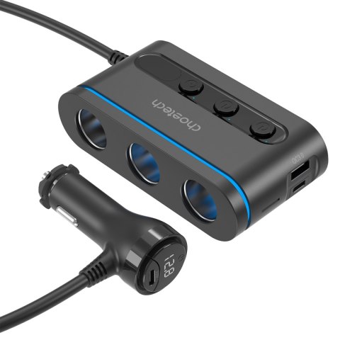 Ładowarka samochodowa + 3x gniazdo zapalniczki 2x USB-C PD 1x USB-A QC - czarna Ładowarka samochodowa + 3x gniazdo zapalniczki 2x USB-C PD 1x USB-A QC - czarna