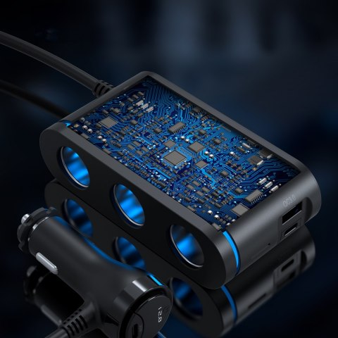 Ładowarka samochodowa + 3x gniazdo zapalniczki 2x USB-C PD 1x USB-A QC - czarna Ładowarka samochodowa + 3x gniazdo zapalniczki 2x USB-C PD 1x USB-A QC - czarna