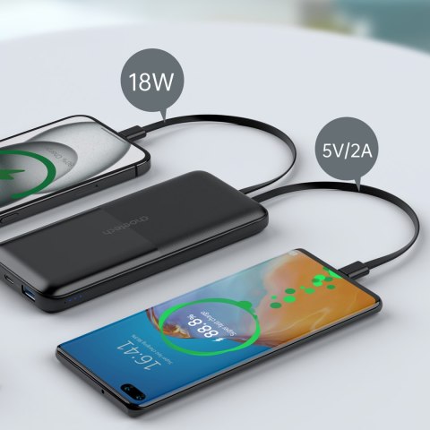 Powerbank 10000 mAh 22.5W USB-A USB-C micro USB z kablem USB-C i Lightning - czarny Powerbank 10000 mAh 22.5W USB-A USB-C micro USB z kablem USB-C i Lightning - czarny