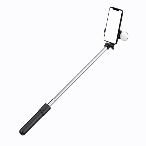 Selfie stick teleskopowy z pilotem + lampka LED stojak tripod na telefon 0.71m - czarny Selfie stick teleskopowy z pilotem + lampka LED stojak tripod na telefon 0.71m - czarny