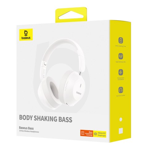 Słuchawki bezprzewodowe nauszne Bass 30 Max Bluetooth 5.3 - białe Słuchawki bezprzewodowe nauszne Bass 30 Max Bluetooth 5.3 - białe