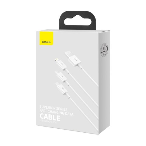 3w1 Kabel przewód Superior Series USB-A - USB-C / Lightning / micro USB 3.5A 1m - biały 3w1 Kabel przewód Superior Series USB-A - USB-C / Lightning / micro USB 3.5A 1m - biały
