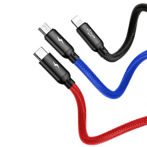 3w1 Kabel przewód USB-A - micro USB / iPhone Lightning / USB-C 3.5A 0.3m - czarny 3w1 Kabel przewód USB-A - micro USB / iPhone Lightning / USB-C 3.5A 0.3m - czarny