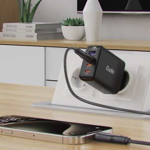 Kabel przewód elastyczny w oplocie USB-A - USB-C 3A 1.2m - czarny Kabel przewód elastyczny w oplocie USB-A - USB-C 3A 1.2m - czarny