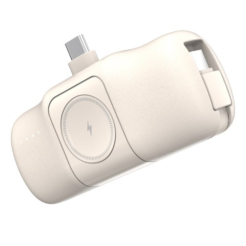 Mini powerbank 5000mAh 15W USB-C i ładowarką do Apple Watch - beżowy Mini powerbank 5000mAh 15W USB-C i ładowarką do Apple Watch - beżowy