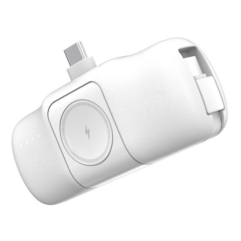 Mini powerbank 5000mAh 15W USB-C i ładowarką do Apple Watch - biały Mini powerbank 5000mAh 15W USB-C i ładowarką do Apple Watch - biały