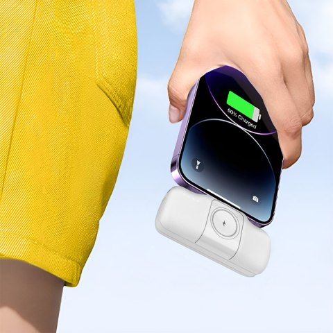 Mini powerbank 5000mAh 15W USB-C i ładowarką do Apple Watch - biały Mini powerbank 5000mAh 15W USB-C i ładowarką do Apple Watch - biały