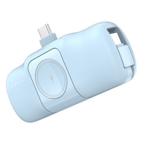 Mini powerbank 5000mAh 15W USB-C i ładowarką do Apple Watch - niebieski Mini powerbank 5000mAh 15W USB-C i ładowarką do Apple Watch - niebieski