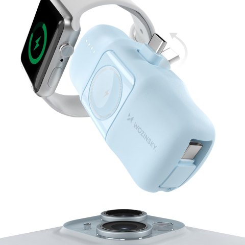 Mini powerbank 5000mAh 15W USB-C i ładowarką do Apple Watch - niebieski Mini powerbank 5000mAh 15W USB-C i ładowarką do Apple Watch - niebieski