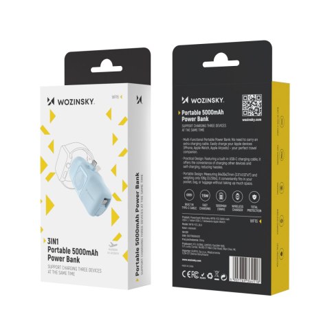 Mini powerbank 5000mAh 15W USB-C i ładowarką do Apple Watch - niebieski Mini powerbank 5000mAh 15W USB-C i ładowarką do Apple Watch - niebieski