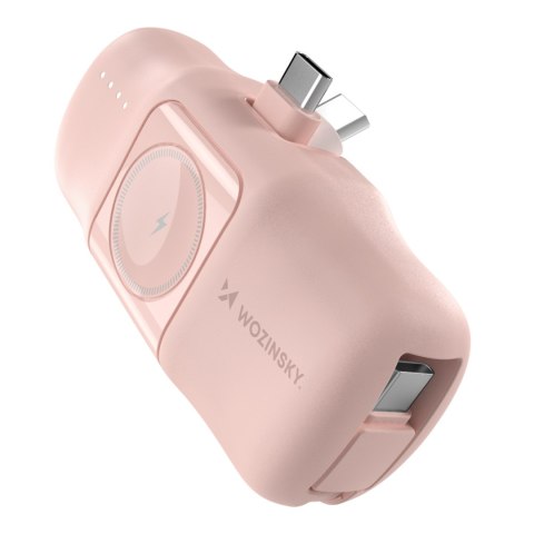 Mini powerbank 5000mAh 15W USB-C i ładowarką do Apple Watch - różowy Mini powerbank 5000mAh 15W USB-C i ładowarką do Apple Watch - różowy