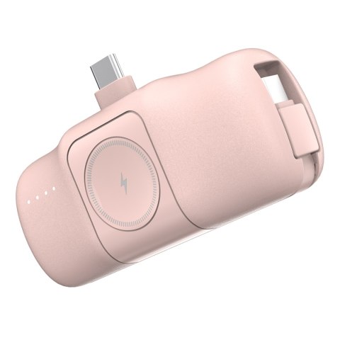 Mini powerbank 5000mAh 15W USB-C i ładowarką do Apple Watch - różowy Mini powerbank 5000mAh 15W USB-C i ładowarką do Apple Watch - różowy