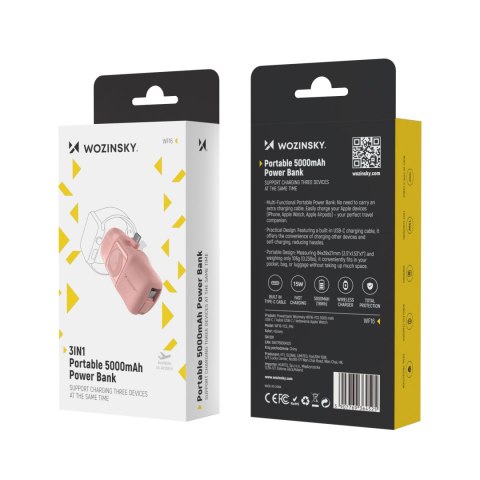Mini powerbank 5000mAh 15W USB-C i ładowarką do Apple Watch - różowy Mini powerbank 5000mAh 15W USB-C i ładowarką do Apple Watch - różowy