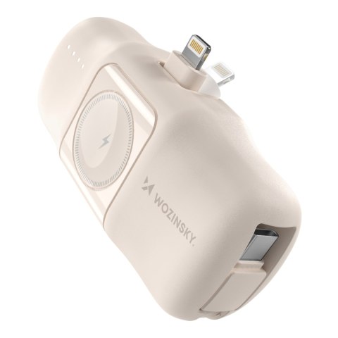 Mini powerbank 5000mAh 15W iPhone Lightning i ładowarką do Apple Watch - beżowy Mini powerbank 5000mAh 15W iPhone Lightning i ładowarką do Apple Watch - beżowy