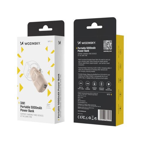 Mini powerbank 5000mAh 15W iPhone Lightning i ładowarką do Apple Watch - beżowy Mini powerbank 5000mAh 15W iPhone Lightning i ładowarką do Apple Watch - beżowy