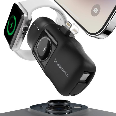 Mini powerbank 5000mAh 15W iPhone Lightning i ładowarką do Apple Watch - czarny Mini powerbank 5000mAh 15W iPhone Lightning i ładowarką do Apple Watch - czarny